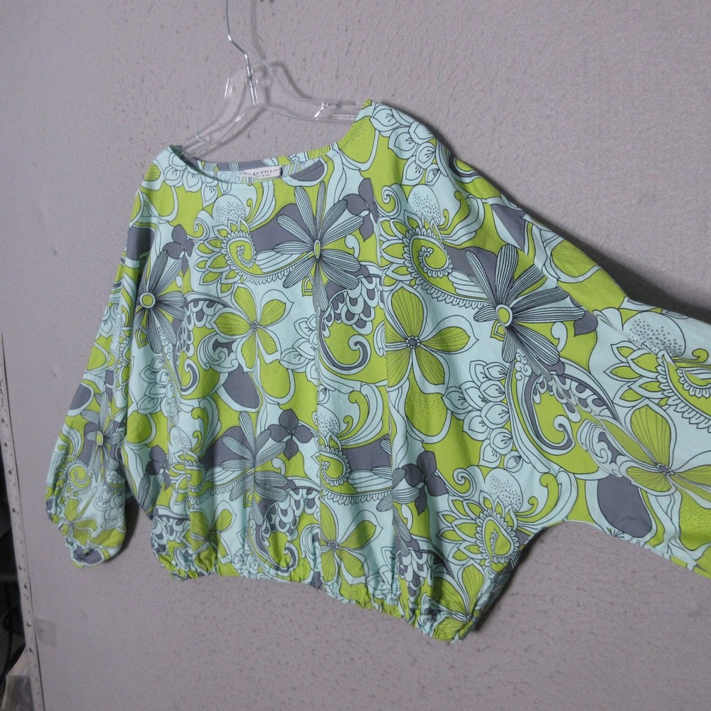 Bryn Walker Top Floral Organic Cotton Dolman Sleeve Lagenlook Retro Art To Wear